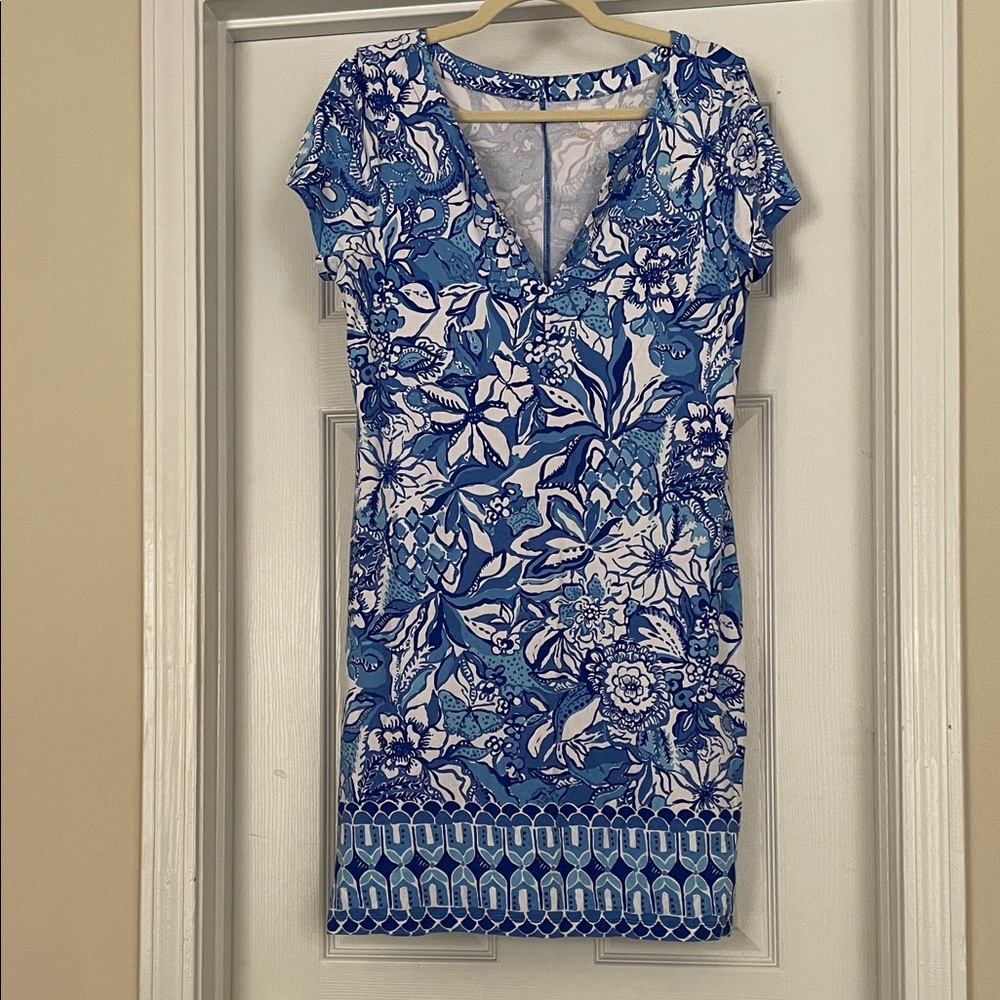 Lilly Pulitzer Blue and White Floral Mini Dress Women’s Size Large